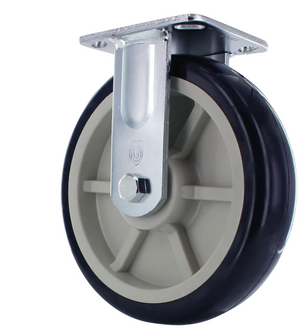 8" x 2" Rigid Plate Caster – 6" Yoke, A98 TPU Polyurethane Wheel (Blue/Tan) – 800 lb Capacity | Z42P3Z2CLPL