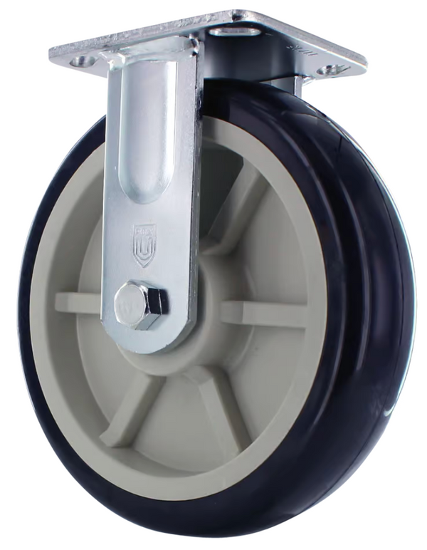 8" x 2" Rigid Plate Caster – 6" Yoke, A98 TPU Polyurethane Wheel (Blue/Tan) – 800 lb Capacity | Z42P3Z2CLPL