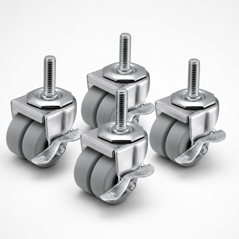 2" Dual-Wheel Stem Caster Set — 4 Pc, All Total-Lock Brake, 1/2"-13 Stem, 180 lb