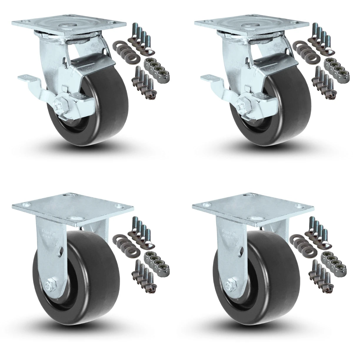 4-Piece Caster Set with Mounting Hardware - 4" x 2" Polyolefin Wheels, 2,000 lbs Total Capacity CasterHQ