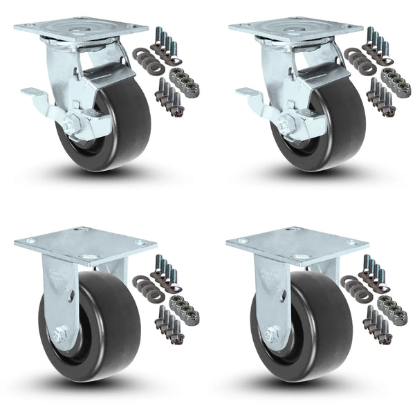 4-Piece Caster Set with Mounting Hardware - 4" x 2" Polyolefin Wheels, 2,000 lbs Total Capacity CasterHQ