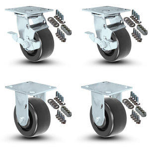 4-Piece Caster Set with Mounting Hardware - 4" x 2" Polyolefin Wheels, 2,000 lbs Total Capacity CasterHQ