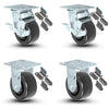 4-Piece Caster Set | 2 Swivel with Brakes 2 Fixed and Mounting Hardware - 5" x 2" Polyolefin Wheels, 2,600 lbs Total Capacity CasterHQ