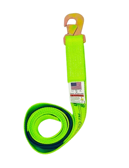 TOW-100FSH5-DW - 2" x 8' Heavy-Duty Wheel Lift Strap with Flat Snap Hook & Protective Sleeve - 2000 lbs Load Capacity SAFE 'N SECURE LLC