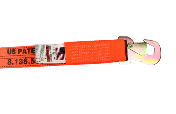 TOW-100FSH5-DW - 2" x 8' Heavy-Duty Wheel Lift Strap with Flat Snap Hook & Protective Sleeve - 2000 lbs Load Capacity SAFE 'N SECURE LLC
