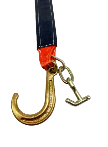 Heavy-Duty Towing V Strap Bridle, 3" x 30' - 5,400 lbs Load Capacity with 8" J Hook & TJ Hook SAFE 'N SECURE LLC