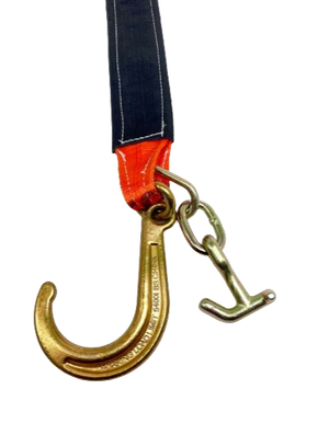 Heavy-Duty Towing V Strap Bridle, 3" x 30' - 5,400 lbs Load Capacity with 8" J Hook & TJ Hook SAFE 'N SECURE LLC