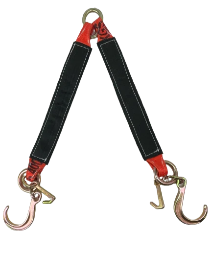 TOW-3X308FJ-MJ Hook: 3" x 30" V-Bridle Towing Strap with 8" Forged J & Mini J-Hook - 5,400lbs Load Capacity - Professional Grade Towing Equipment SAFE 'N SECURE LLC