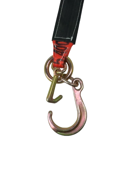 TOW-3X308FJ-MJ Hook: 3" x 30" V-Bridle Towing Strap with 8" Forged J & Mini J-Hook - 5,400lbs Load Capacity - Professional Grade Towing Equipment SAFE 'N SECURE LLC