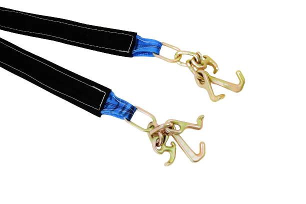 3" x 36" Towing V-Bridle Strap with RTJ Frame Cluster Hooks - 18,000 lbs Webbing Capacity, 5,400 lbs WLL, Reinforced Cordura Sleeve CasterHQ
