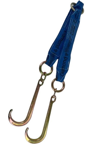 4" x 36" V-Bridle Strap with 15" Forged J-Hooks, 5,400 lbs WLL, Diamond Weave Webbing CasterHQ