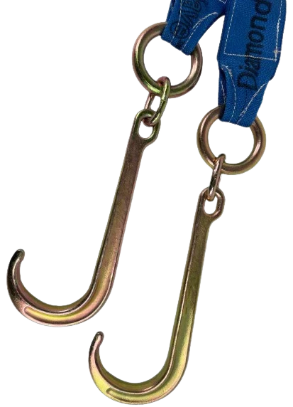 4" x 36" V-Bridle Strap with 15" Forged J-Hooks, 5,400 lbs WLL, Diamond Weave Webbing CasterHQ