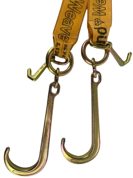 4" x 36" V-Bridle Strap with 15" Forged J-Hooks, TJ Hooks - Diamond Weave, 5,400 lbs WLL CasterHQ