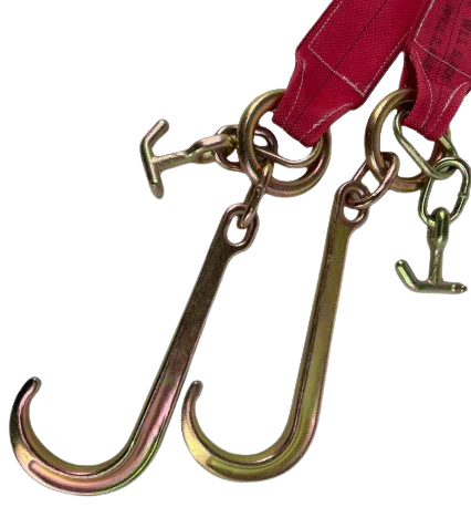 4" x 36" V-Bridle Strap with 15" Forged J-Hooks, TJ Hooks - 5,400 lbs WLL, Diamond Weave Webbing CasterHQ
