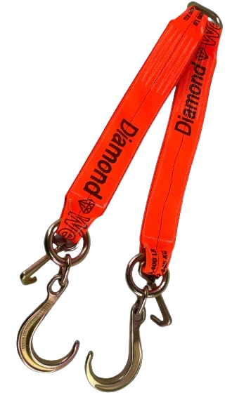 4" x 36" V-Bridle Strap with 8" Forged J-Hooks and Mini J-Hooks, 5,400 lbs WLL, Diamond Weave Webbing CasterHQ