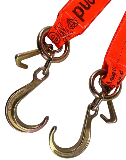 4" x 36" V-Bridle Strap with 8" Forged J-Hooks and Mini J-Hooks, 5,400 lbs WLL, Diamond Weave Webbing CasterHQ