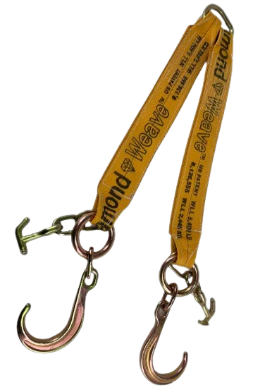 4" x 36" V-Bridle Sling with 8" Forged J-Hooks and TJ-Hooks, 5,400 lbs WLL, Diamond Weave Webbing CasterHQ
