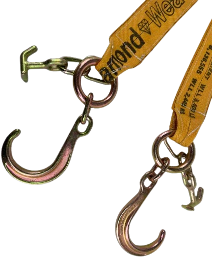 4" x 36" V-Bridle Sling with 8" Forged J-Hooks and TJ-Hooks, 5,400 lbs WLL, Diamond Weave Webbing CasterHQ