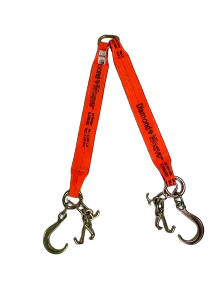 4" x 36" V-Bridle Tow Strap with RTJ Cluster Hooks, 8" J-Hook, Diamond Weave, 5,400 lb WLL CasterHQ