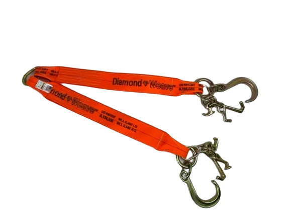 4" x 36" V-Bridle Tow Strap with RTJ Cluster Hooks, 8" J-Hook, Diamond Weave, 5,400 lb WLL CasterHQ