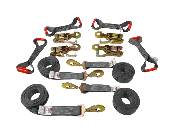 8 Point Diamond Weave Flatbed Rollback Car Tie Down Kit with Twisted Snap Hooks - 14ft Straps, 3,333 lbs WLL, Made in USA CasterHQ