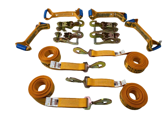 8 Point Diamond Weave Flatbed Rollback Car Tie Down Kit with Twisted Snap Hooks - 14ft Straps, 3,333 lbs WLL, Made in USA CasterHQ