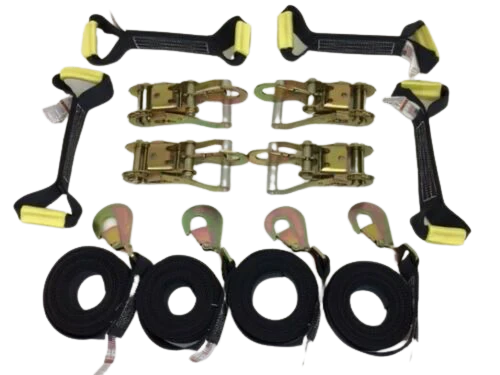 8 Point Diamond Weave Flatbed Rollback Car Tie Down Kit with Twisted Snap Hooks - 14ft Straps, 3,333 lbs WLL, Made in USA CasterHQ
