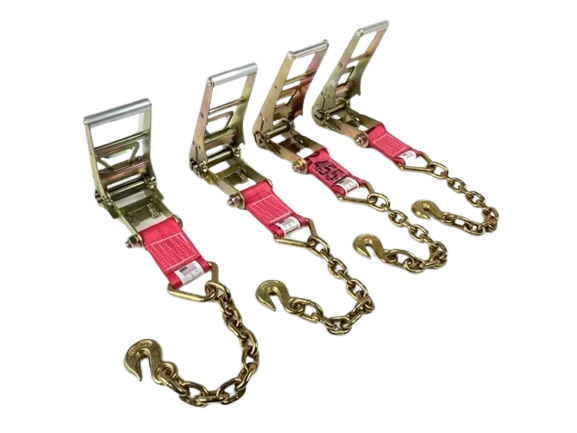 3" 8-Point Flatbed/Rollback Kit with 4 Ratchets, 4 Dogbones, 4 Straps - 5,400 lbs WLL, Chain & Grab Hooks CasterHQ