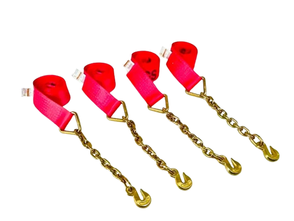 3" 8-Point Flatbed/Rollback Kit with 4 Ratchets, 4 Dogbones, 4 Straps - 5,400 lbs WLL, Chain & Grab Hooks CasterHQ