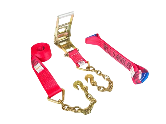 3" 8-Point Flatbed/Rollback Kit with 4 Ratchets, 4 Dogbones, 4 Straps - 5,400 lbs WLL, Chain & Grab Hooks CasterHQ