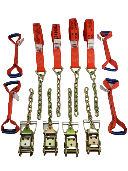 2" x 18' Diamond Weave Tow Straps Kit with Ratchets, Chains & Dog Bones for Rollback/Flatbed Trucks CasterHQ
