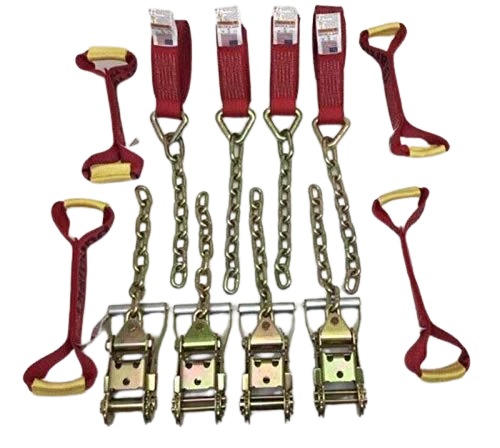 2" x 18' Diamond Weave Tow Straps Kit with Ratchets, Chains & Dog Bones for Rollback/Flatbed Trucks CasterHQ