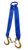 Towing V Bridle 4 inch x 24 inch with 8 inch J Hook and TJ Hook - Diamond Weave, 5,400 lbs WLL, Blue, Made in USA CasterHQ