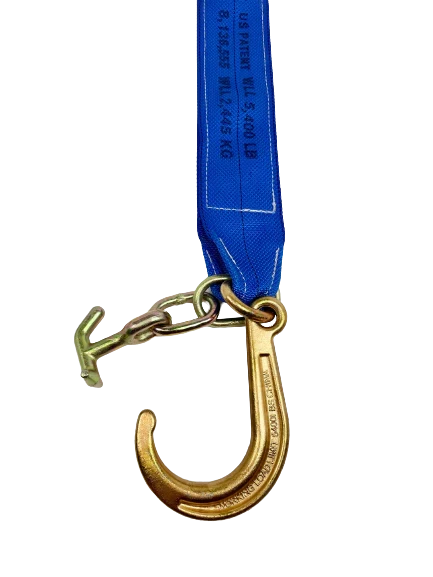 Towing V Bridle 4 inch x 24 inch with 8 inch J Hook and TJ Hook - Diamond Weave, 5,400 lbs WLL, Blue, Made in USA CasterHQ