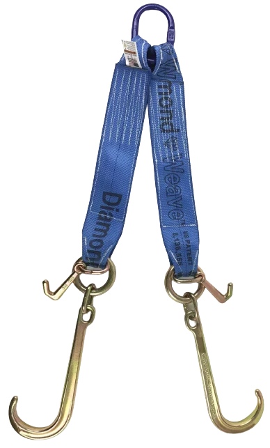 4" x 24" Towing V Bridle with 15" J Hook and Mini J-Diamond Weave - 5,400lbs WLL, Premium Diamond Weave, Assembled in USA CasterHQ