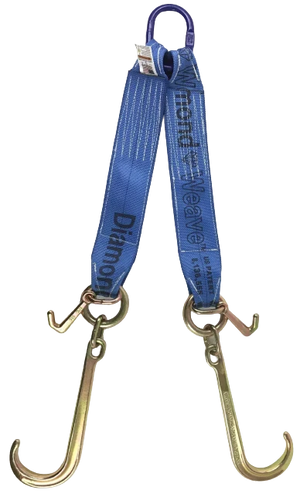 5,400 lb 4" x 24" V-Bridle Towing Strap 15" J-Hook & Diamond Weave