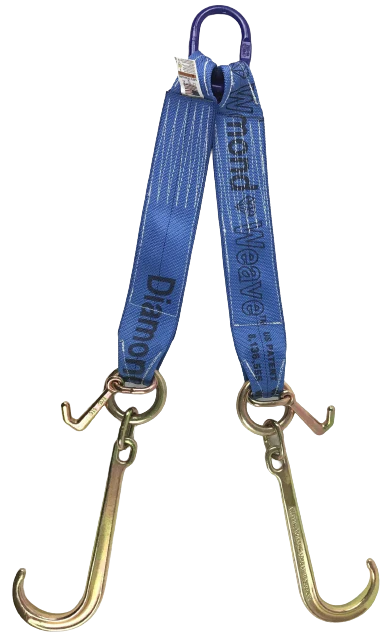 4 inch x 24 inch towing v bridle with 15 inch j hook and diamond weave