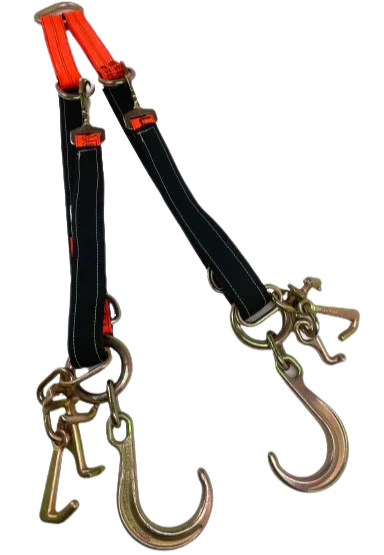 TOW-MULTIAXLEBRIDLE-DW V-Bridle Strap - 2" x 56" with 8" Forged J-Hooks & RTJ Cluster Hooks, 3333 lbs Load Capacity - Heavy-Duty Towing Strap SAFE 'N SECURE LLC