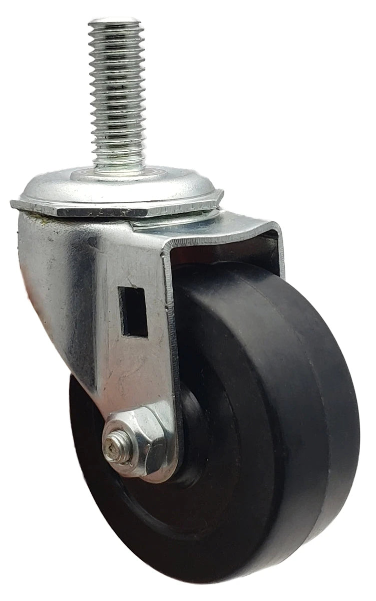 2" Swivel Stem Caster | Black Hard Rubber Wheel | Threaded Stem 3/8"-16 x 1" | 90 lbs Capacity NSF APPROVED