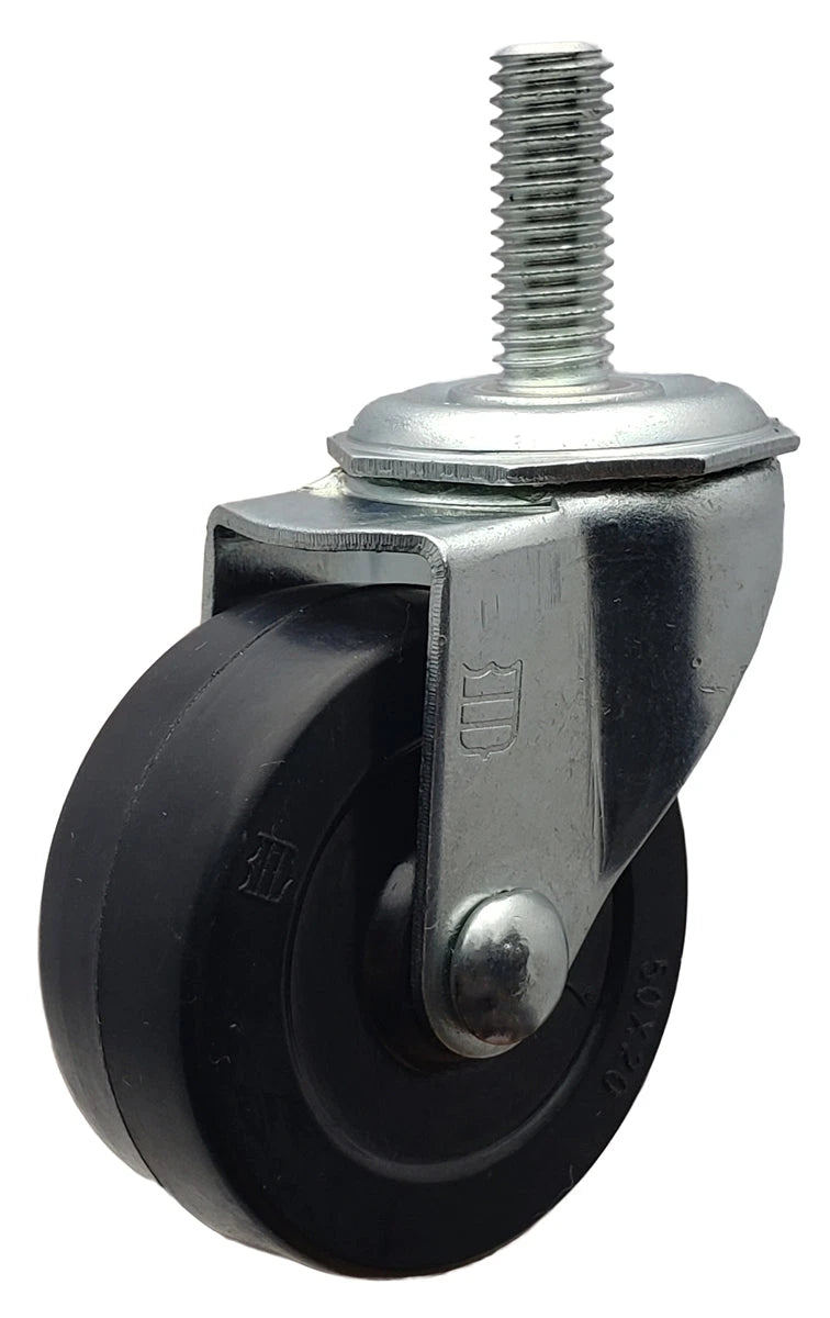 2" Swivel Stem Caster | Black Hard Rubber Wheel | Threaded Stem 3/8"-16 x 1" | 90 lbs Capacity NSF APPROVED