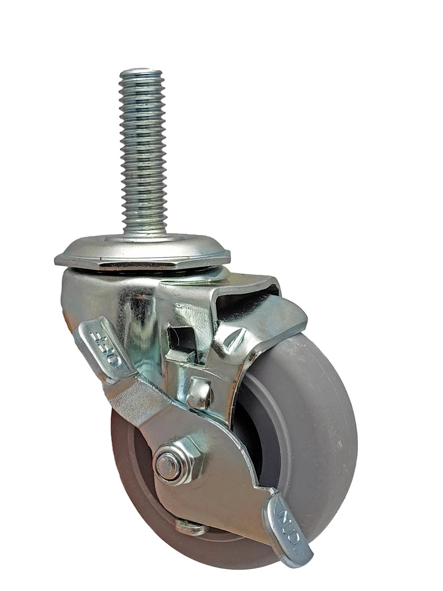 2" Locking Stem Caster | Non-Marking TPR Wheel | Threaded Stem 3/8"-16 x 1-1/4" | 80 lbs Capacity NSF APPROVED