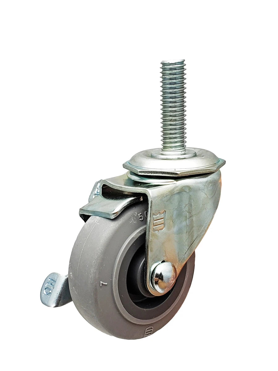 2" Locking Stem Caster | Non-Marking TPR Wheel | Threaded Stem 3/8"-16 x 1-1/4" | 80 lbs Capacity NSF APPROVED