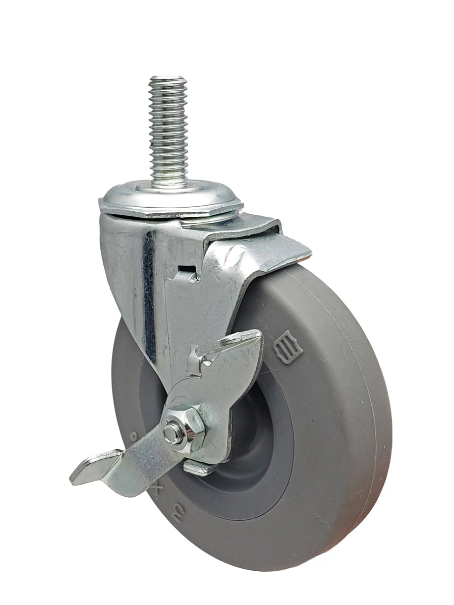 3" Locking Stem Caster | Non-Marking Thermo Rubber Wheel | Threaded Stem 3/8"-16 x 1" | 100 lbs Capacity NSF APPROVED