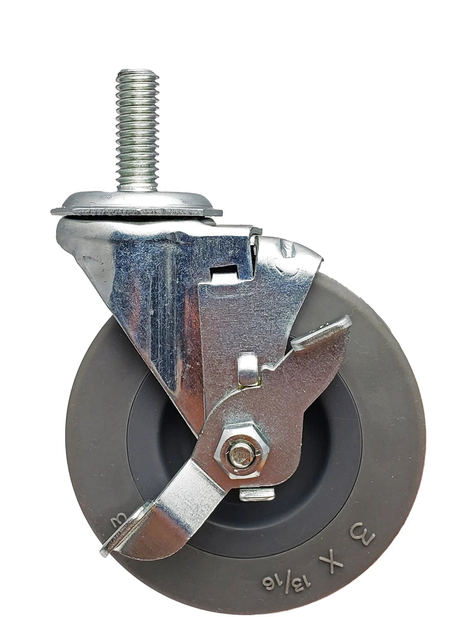 3" Locking Stem Caster | Non-Marking Thermo Rubber Wheel | Threaded Stem 3/8"-16 x 1" | 100 lbs Capacity NSF APPROVED