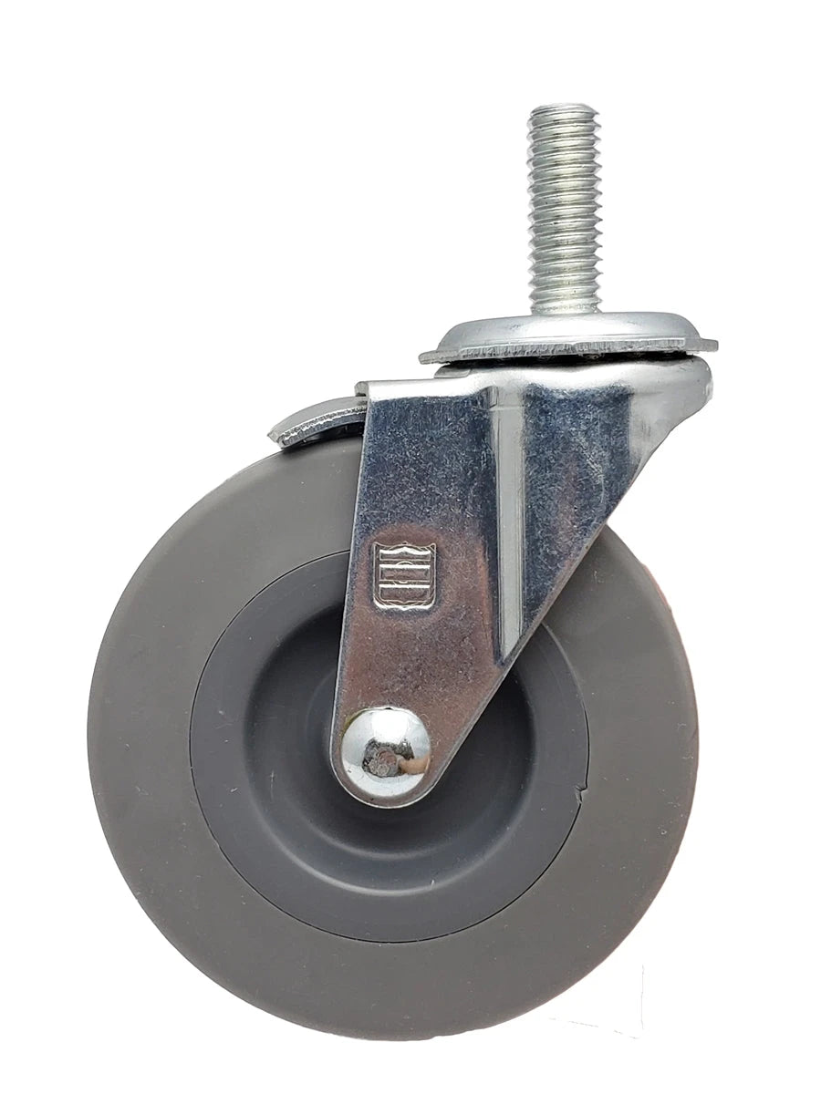 3" Locking Stem Caster | Non-Marking Thermo Rubber Wheel | Threaded Stem 3/8"-16 x 1" | 100 lbs Capacity NSF APPROVED