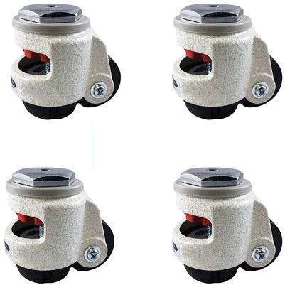 Retractable leveling caster rated to 2,200 lb for fixed-in-place machinery