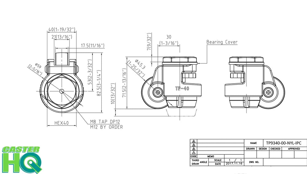 TP-40S - 1.75" Wheel - Stem Retractable Leveling Machine Casters - 4 Pack - 440 lbs Per Set CasterHQ