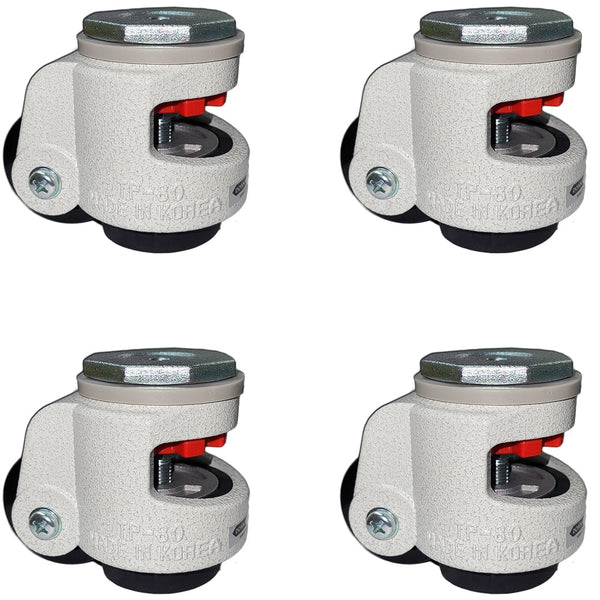 TP-80S - 2.5" Wheel - Retractable Leveling Machine Stem Casters - 4 Pack - 4,400 lbs Per Set CasterHQ