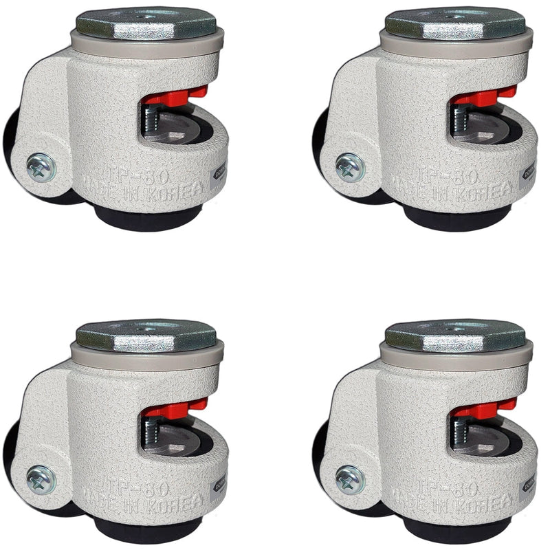 TP-80S - 2.5" Wheel - Retractable Leveling Machine Stem Casters - 4 Pack - 4,400 lbs Per Set CasterHQ