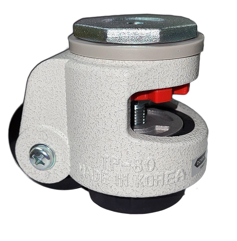 TP-80S - 2.5" Wheel - Retractable Leveling Machine Stem Casters - 4 Pack - 4,400 lbs Per Set CasterHQ